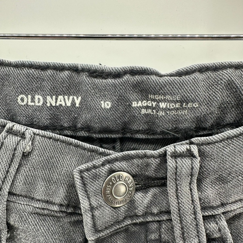 Old Navy Baggy Wide Leg Jeans‎ Girls 10 Black Denim High Rise Built-In Tough - Picture 6 of 12